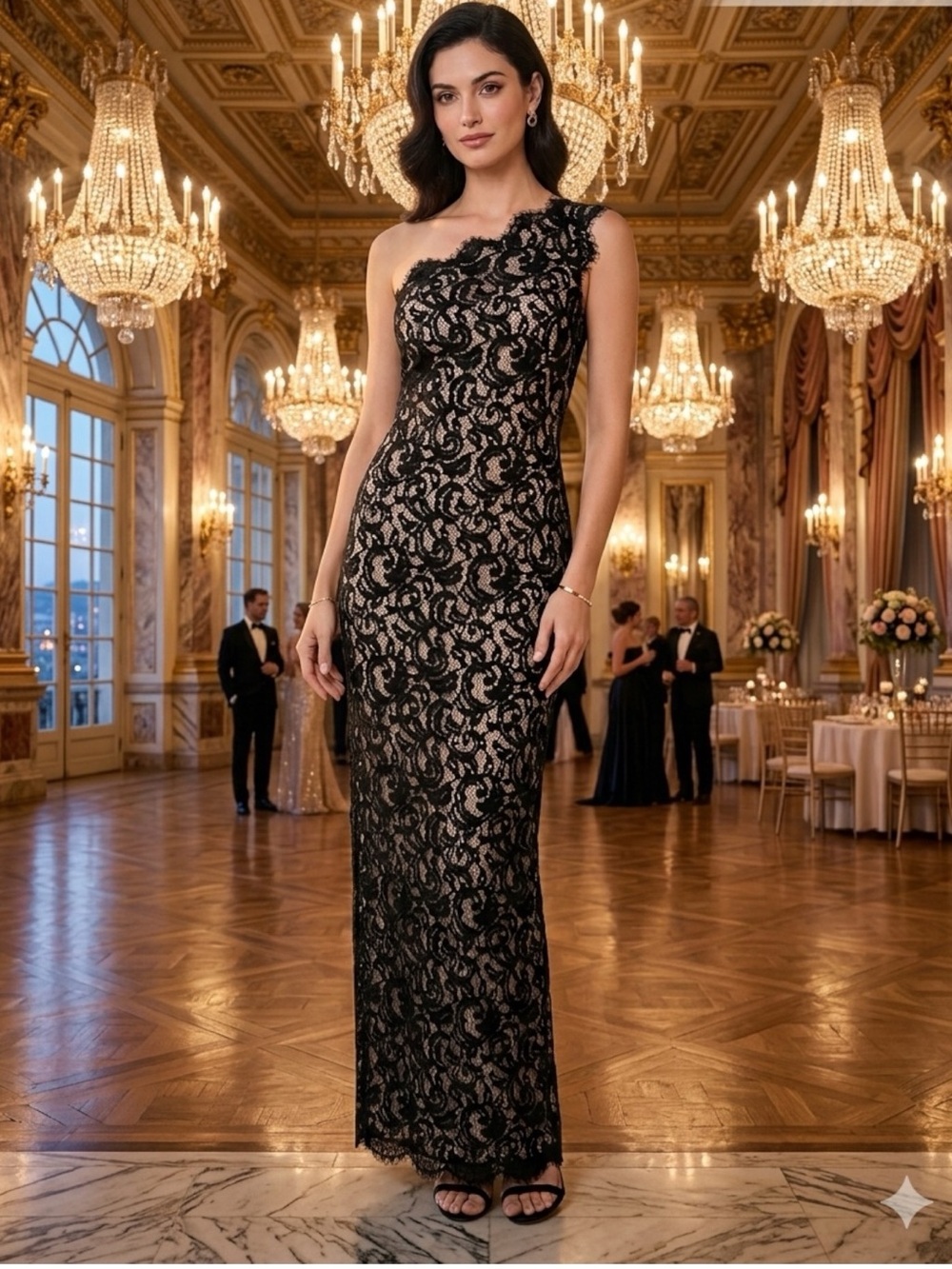 Tadashi Shoji One-Shoulder Lace Sheath Bodycon Gown